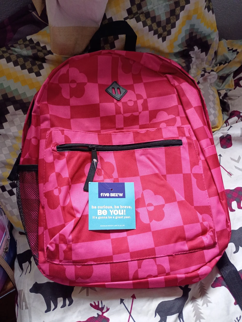 & Other Stories Pink Checkerboard Floral Backpack